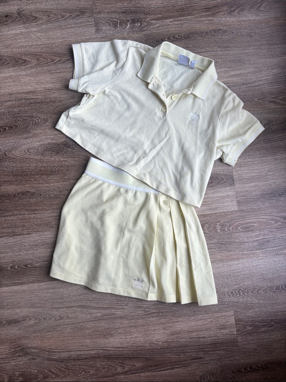 adidas Pale Yellow Cropped Polo & Pleated Skirt Set